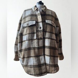 Good American Plaid Wool Blend Shacket Ivory Pecan Size 5/6 (XL–2X)